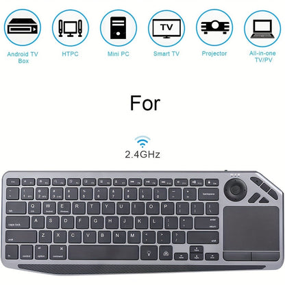 Touchpad Wireless Keyboard 2.4G Dual Mode – Backlit Multimedia Hotkeys, Type-C Rechargeable, All-in-One Remote for Smart TV, Android TV Box, Tablet, PC & Computer | Deep Grey