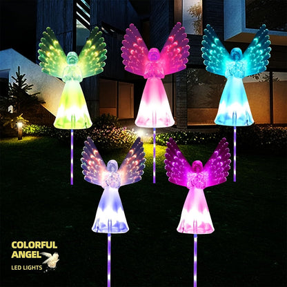 Solar Garden Lights Color-Changing Angel Stakes with 7-Color LEDs in 2- or 4-Pack Sets for Memorial Decor