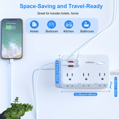 Flat Plug Extension Cord Surge Protector 10-in-1 with 6 AC Outlets 2 USB-C 2 USB-A Ports 5ft Ultra Thin Power Strip 5V/3.1A Wall Mount Charging Station for Home Office Dorm – Black & White