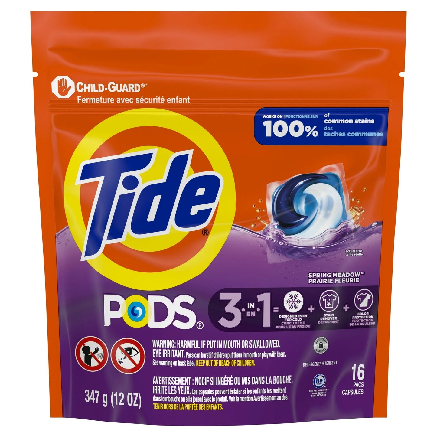 Tide PODS Spring Meadow Scent Laundry Detergent with 16 Pre-Portioned Pods in One Branded Bag