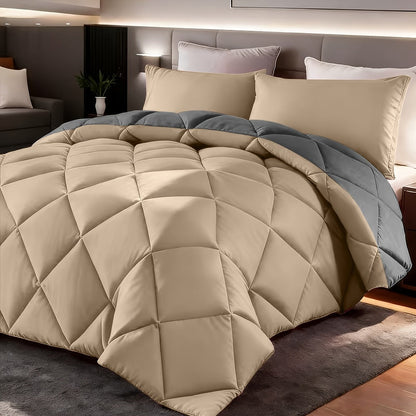 Comforter Set 2-3 Piece Rhombus Grid Luxury - Soft Lightweight Breathable Oversized Bedding Set with Pillowcases, All Season Twin Queen King, 24 Colors Available