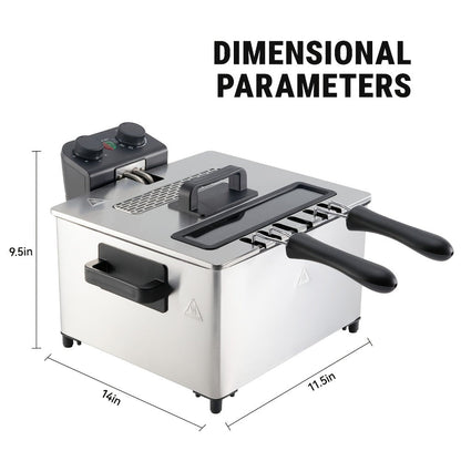 Electric Deep Fryer 1700W, Large Deep Fryer with Adjustable Time & Temperature Control, Stainless Steel Frying Basket, Lid with View Window, 101.44oz / 1.32gal Capacity, Home Kitchen Countertop Fryer