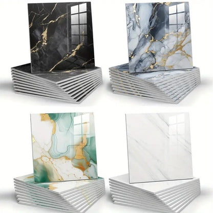 Twenty-Piece 30 cm Marble-Pattern Wall Tile Sticker Set with Five White, Green, Gray or Black Designs