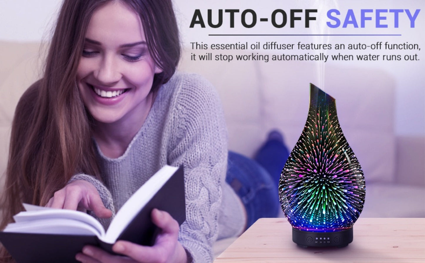 120ml Glass Essential Oil Diffuser with Teardrop Body, Four Timer Labels, Seven-Color Light and Oil Bundle