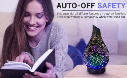 120ml Glass Essential Oil Diffuser with Teardrop Body, Four Timer Labels, Seven-Color Light and Oil Bundle