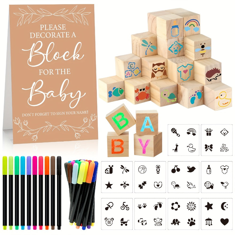 Wooden Block Stacking Party Game in Five Classic, Floral, Greenery, Fox or Bear Style Options