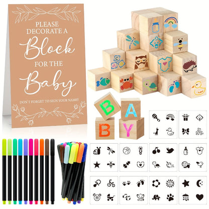 Wooden Block Stacking Party Game in Five Classic, Floral, Greenery, Fox or Bear Style Options
