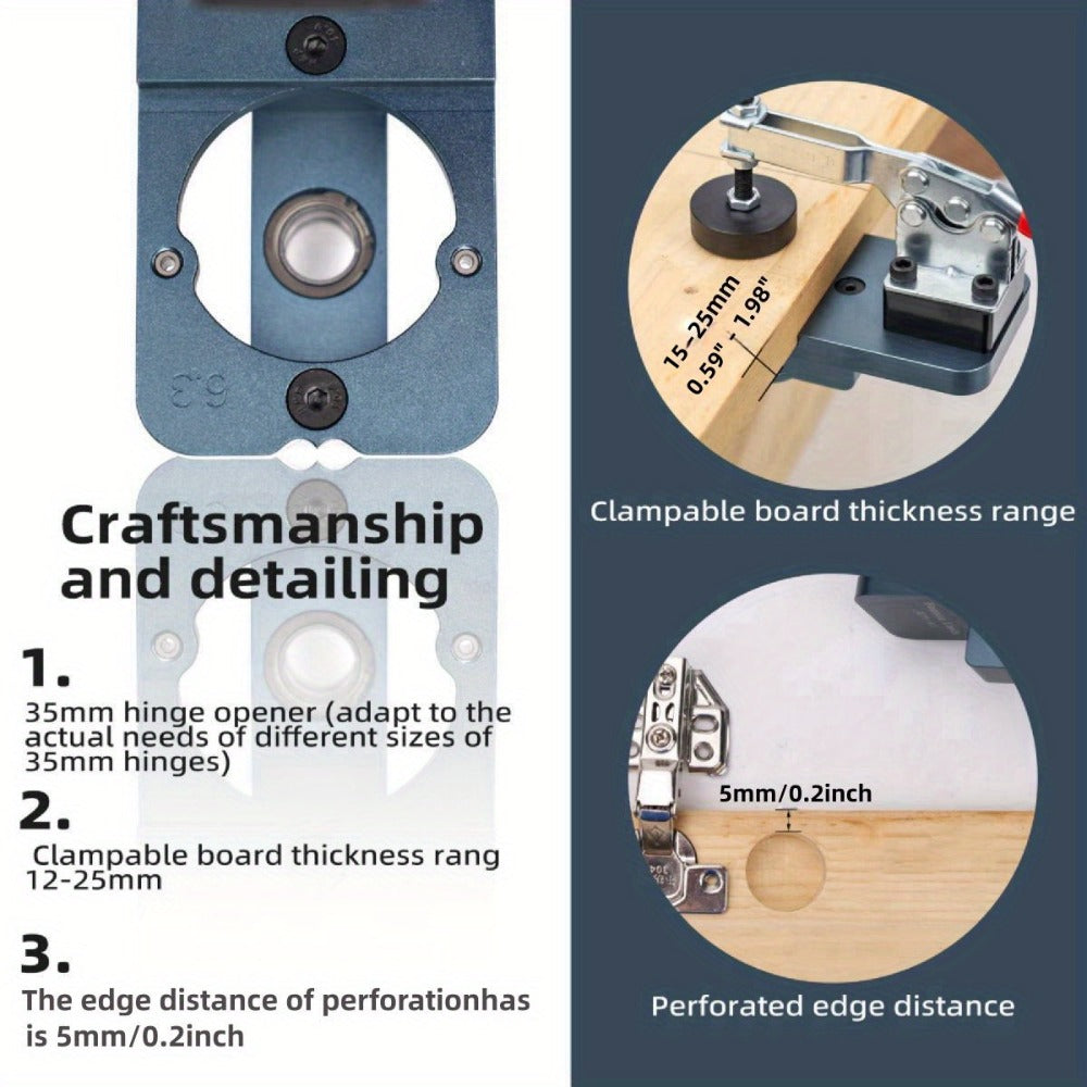 35 mm Cabinet Hinge Drilling Jig Kit with Clamp, Forstner Bit and Locator for 15- to 25-mm Boards