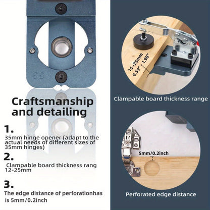 35 mm Cabinet Hinge Drilling Jig Kit with Clamp, Forstner Bit and Locator for 15- to 25-mm Boards
