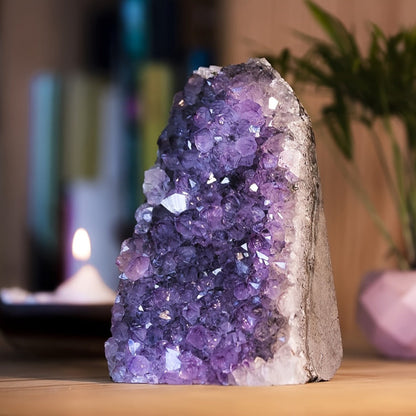 Purple Crystal Geode-Style Decor Cluster with Three Weight-Range Options and Polished Display Edges