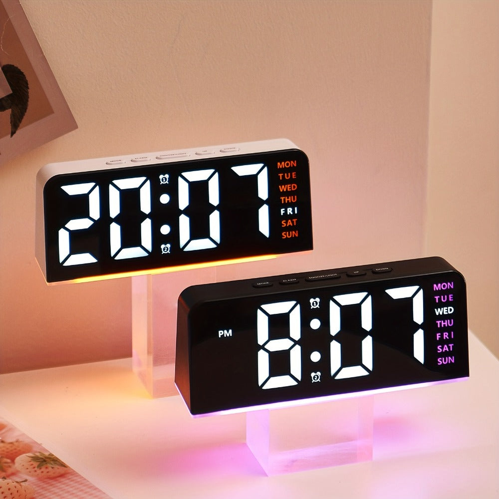 Digital LED Alarm Clock with Temperature Display - Time, Date & Temp LED Desk Clock, USB Powered, Beep Alarm, Modern Design for Bedroom, Living Room & Office, Father's Day Gift