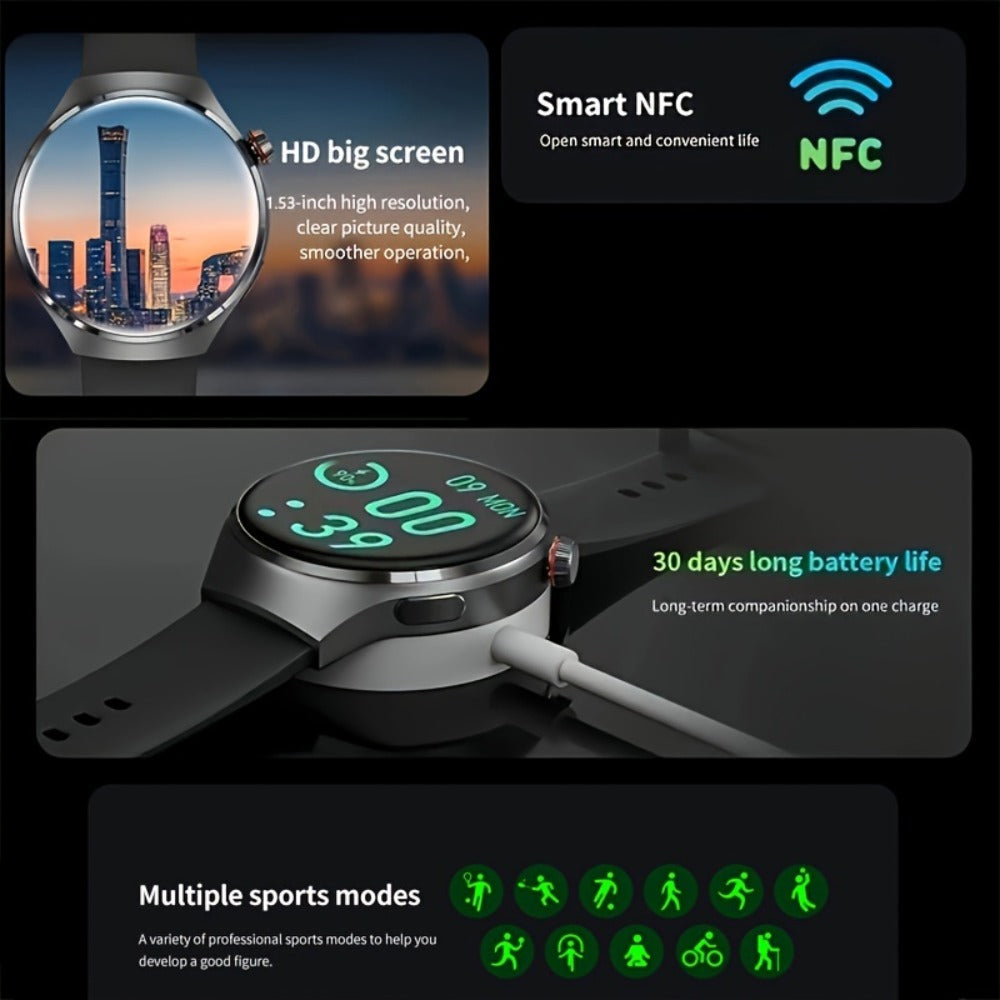 Smart Watch 360x360 Round Display with GPS, NFC, Wireless Calling and Five Strap Options for Men