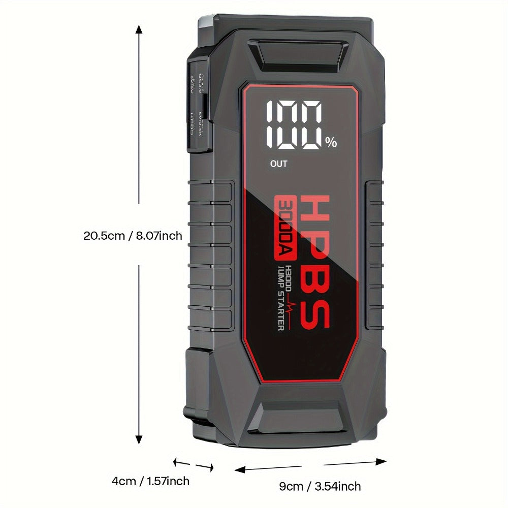 Gray Jump Starter with 3000A or 5000A Source Labels, 24000mAh Marking, Clamp Leads and Carry Case
