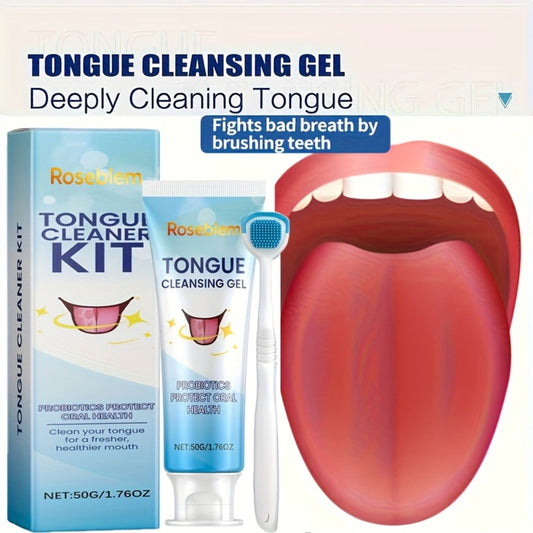 Tongue Cleaner Kit with Probiotic Cleansing Gel & Tongue Brush – Bad Breath Eliminator Fresh Mouth Daily Oral Hygiene Care Gentle Non-Irritating for Sensitive Mouths Adults Gift Set