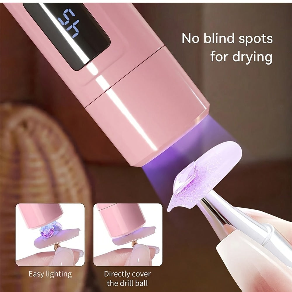 Gel Nail Lamp 360° Rotating Head with Digital Timer 45s/60s & Bonus Nail Stamp – USB Powered LED Gel Polish Curer with Condenser Lens for Home Manicure & Nail Art, White Pink