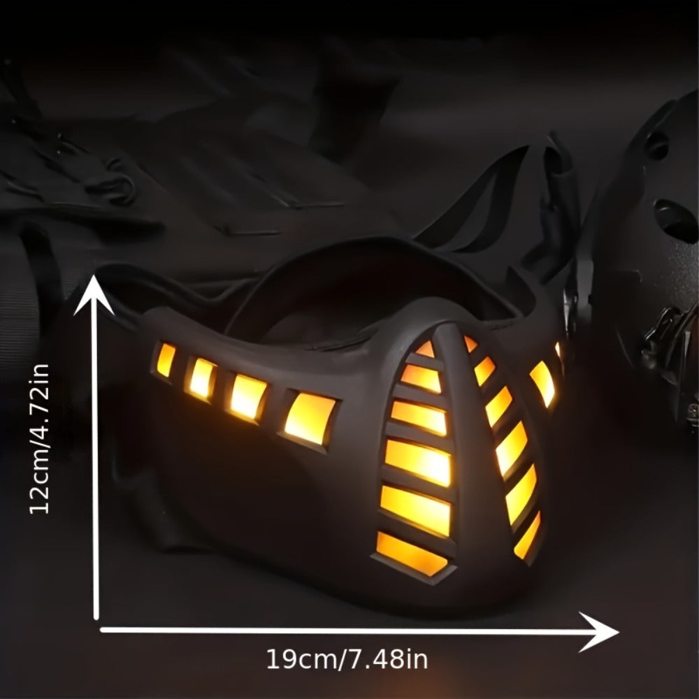 LED Commander Costume Mask with Amber Light Panels, Black Lower-Face Shell and Hood-Style Fabric Cover