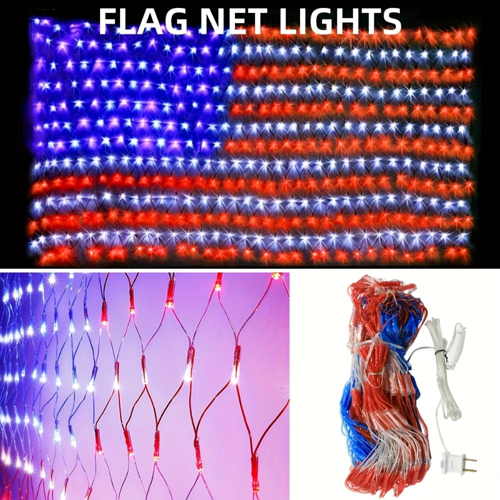 String Lights, 420-LED American Flag Net Display with Red, White and Blue Lights, 120V Plug and 6.6 by 3.3-Foot Size