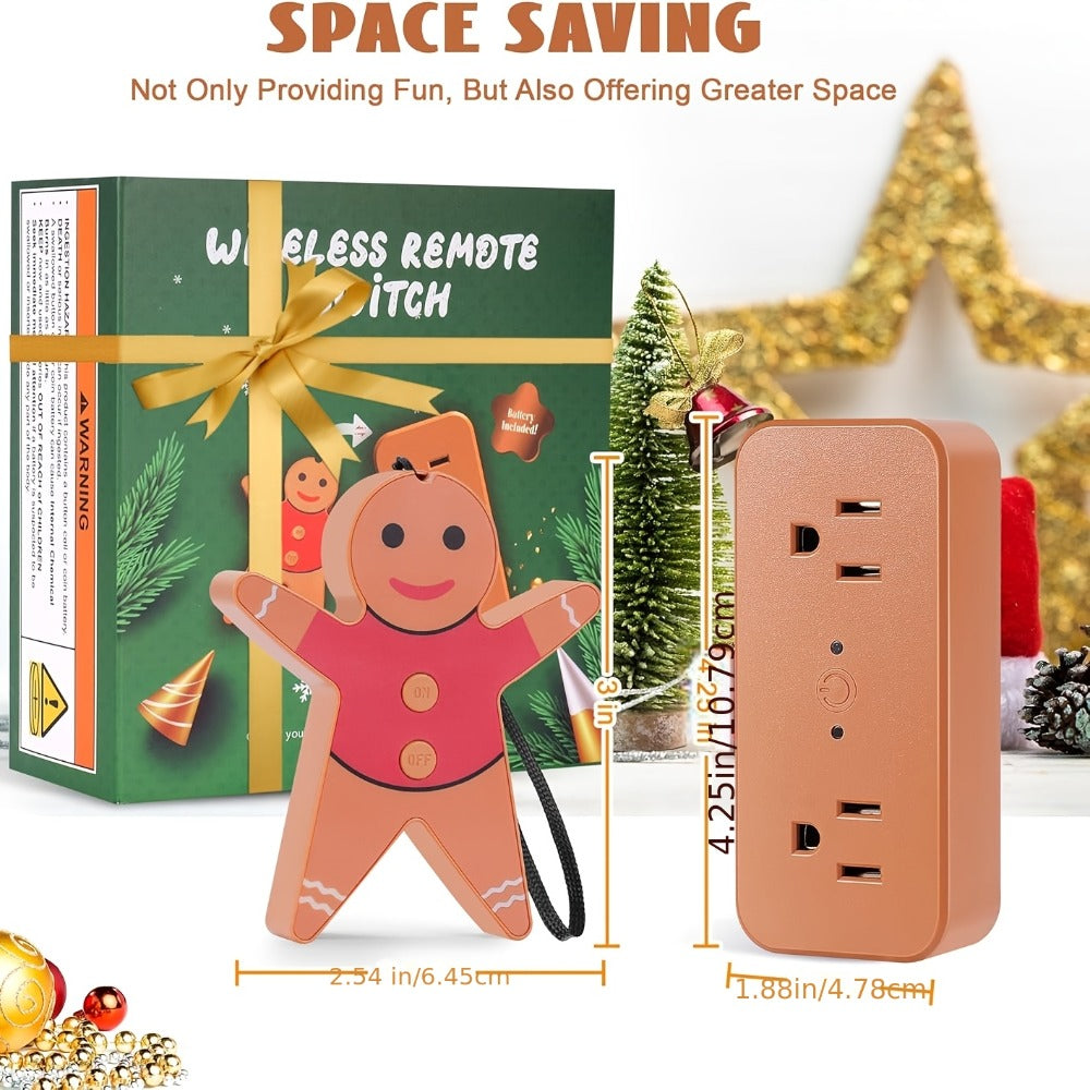 Christmas Tree Remote Control Socket with Built-in Music Function – Wireless 100-Foot Range Outlet Switch for Holiday Lights & Decorations, Gingerbread Design, Easy Plug-In Setup