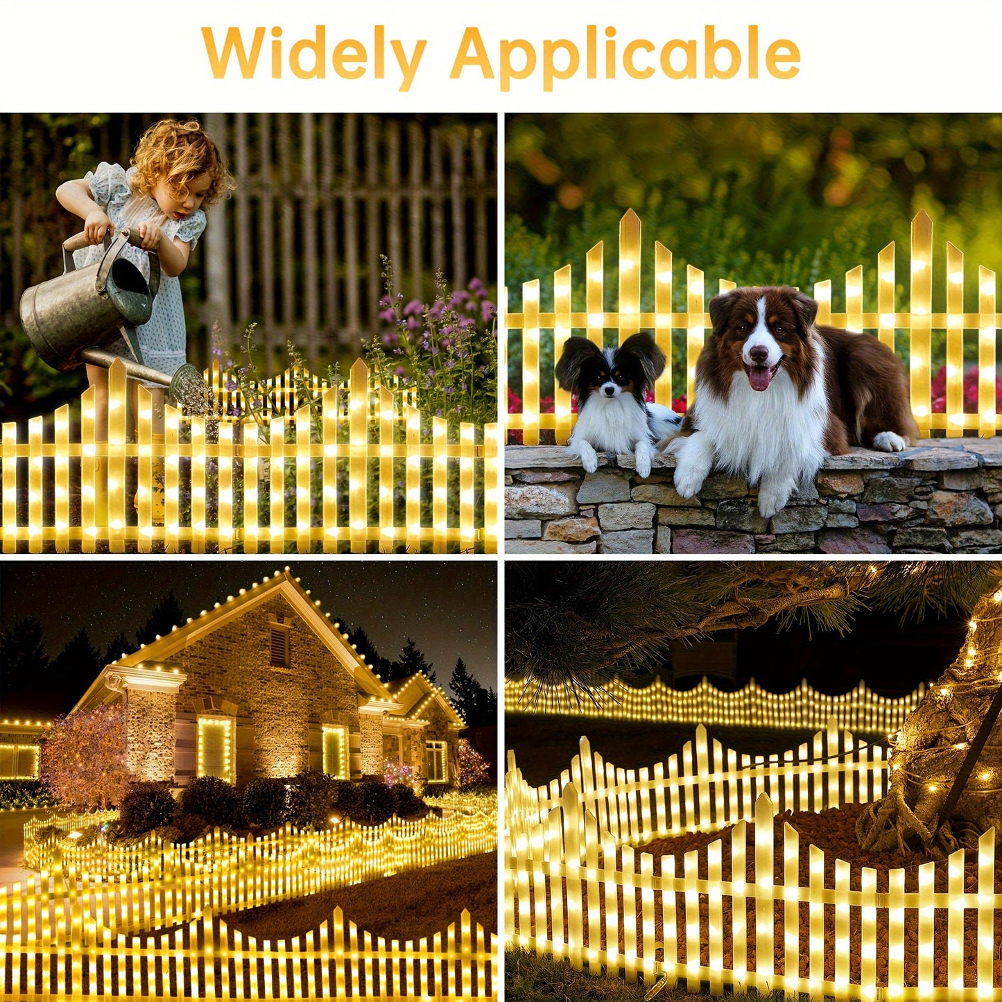 Eight-Piece Flexible Solar Picket Fence Light Set, 35 x 28.5cm Per Section in Multicolor or Warm White