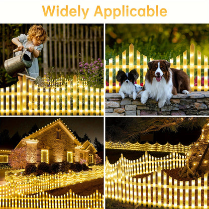 Eight-Piece Flexible Solar Picket Fence Light Set, 35 x 28.5cm Per Section in Multicolor or Warm White