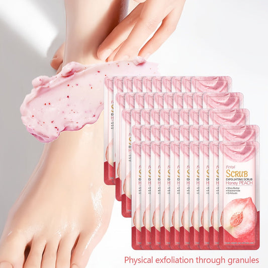 Exfoliating Body Scrub Peach Cream 50pcs Jojoba Bead Foot & Body Skin Gentle Cleansing Moisturizing Smooth Nourish Portable Travel Size Sachet