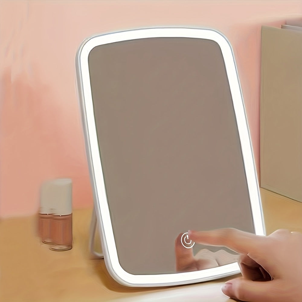 Makeup Mirror Portable Folding LED Stand with Three Light Colors, Touch Brightness and USB Rechargeable Power