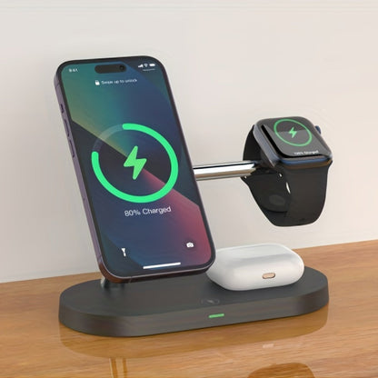Wireless Charging Station, 3-in-1 Magnetic Stand with QC3.0 Adapter, Clock Display and White or Black Options
