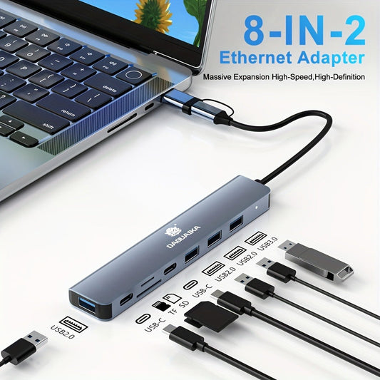 USB-C Hub Multiport Adapter with Audio Output, USB 3.0, USB 2.0, SD & TF Card Reader – Multi-Port Docking Station Splitter for MacBook Pro, Laptop, PC, Plug & Play