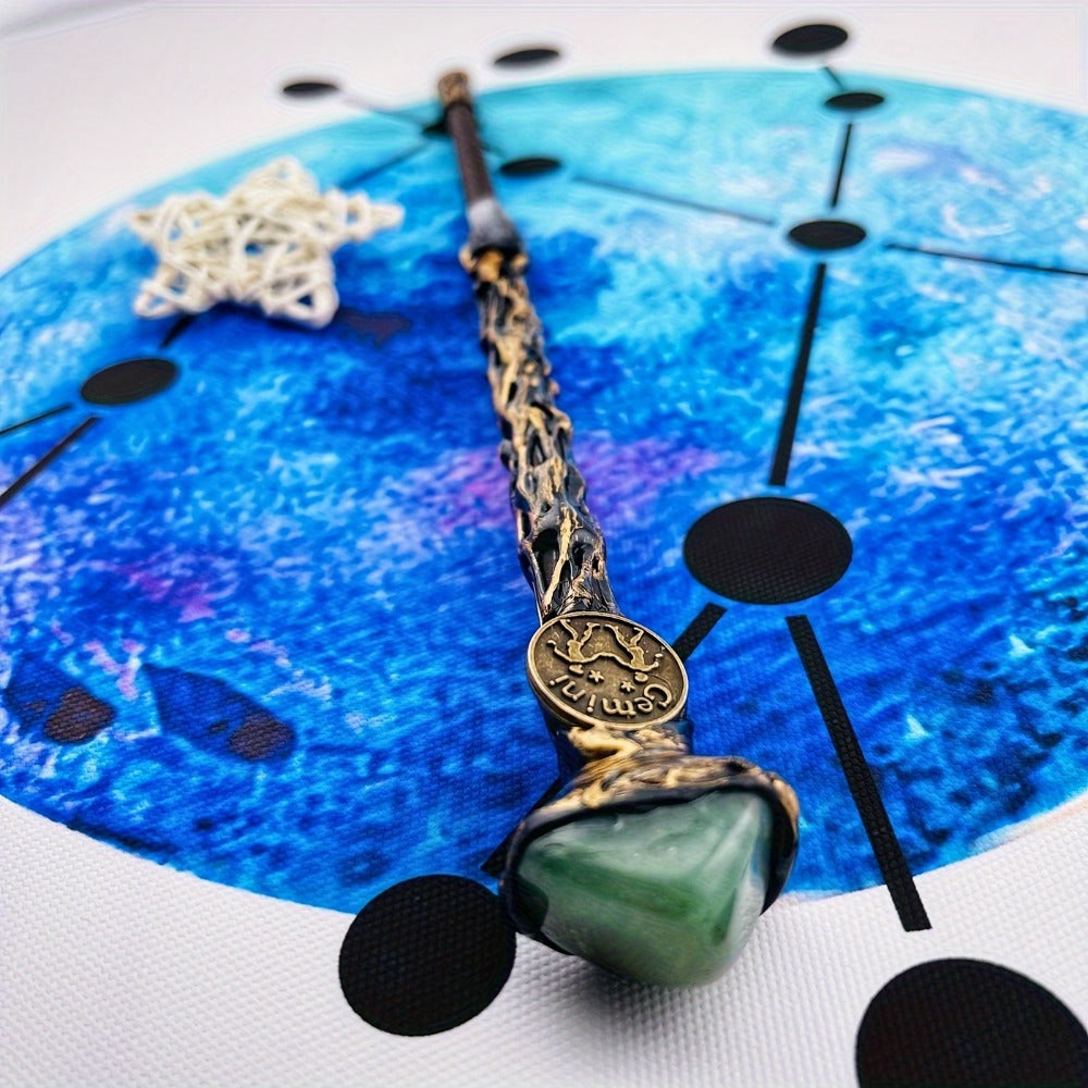 Zodiac-Themed Decorative Wand with Resin and Stone-Look Accents, Gift Box and All Twelve Sign Variants