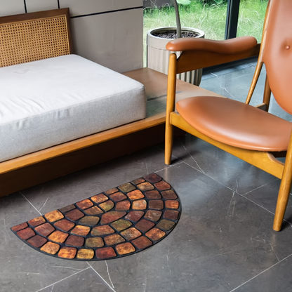 Half-Round Mosaic Bath Mat in Blue or Yellow Microfiber, 16 x 24 and 20 x 32-Inch Size Options