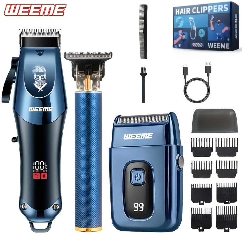 Hair Clipper Grooming Kit for Men USB Rechargeable with LCD Display | 8 Guide Combs Trimmer Shaver Set | Professional Home Hair Cutting Kit | Single 2pcs 3pcs Options Gift Set for Men