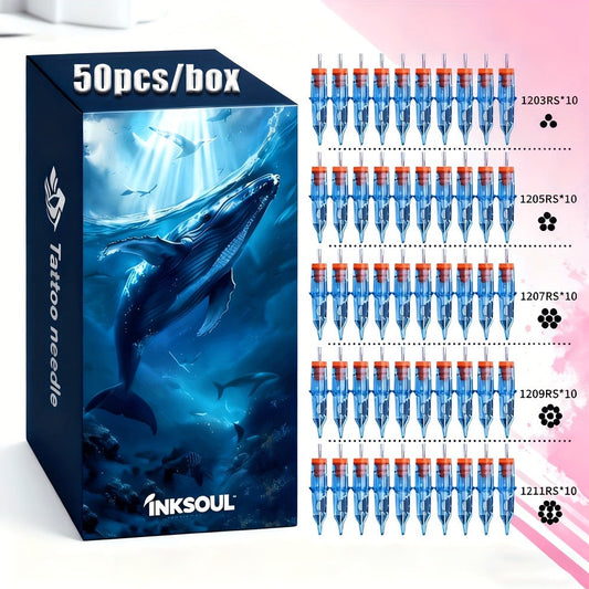 50PCS Round Shader Tattoo Cartridge Needles RS Mixed Size EO Sterilized Disposable Individually Sealed for Rotary Tattoo Machine Pen Artists & Beginners