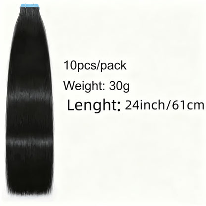 Straight Natural Black Tape-In Hair Extensions, 10-Piece 30 g Pack in 16-, 20-, 22- or 24-Inch Lengths