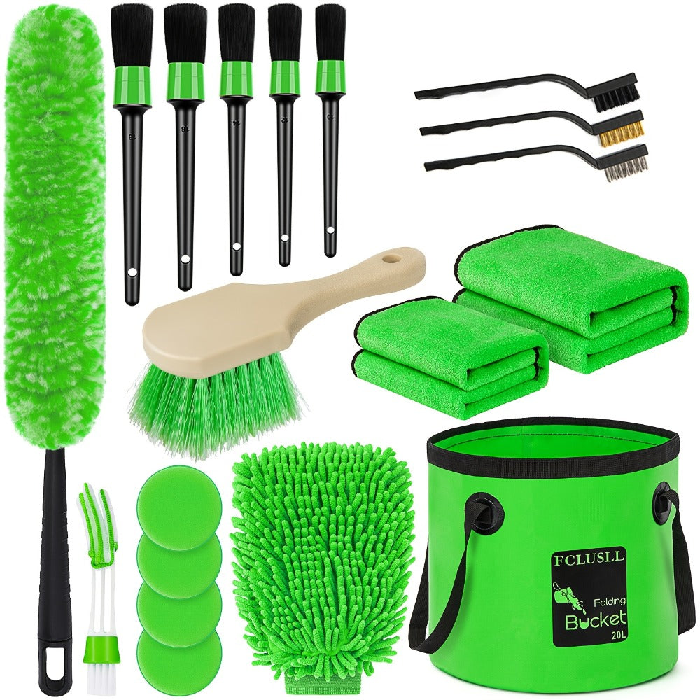 Car Cleaning Kit with Portable Vacuum Cleaner – 17/24/29/32/35pcs Interior Detailing Set with Windshield Cleaner, Drill Brush Set & Interior Brush Set – Complete Auto Care Kit