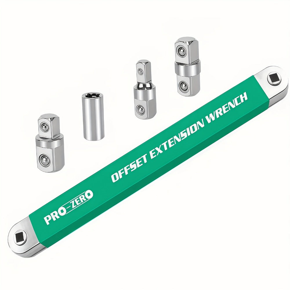Two-in-One Offset Ratchet Wrench with Three Square-Head Adapters in Four Handle Color Options