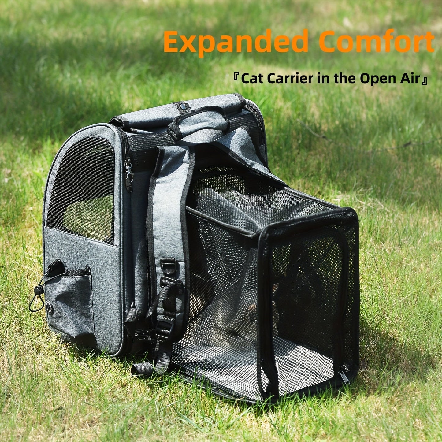 Expandable Pet Carrier Backpack | Airline Approved Foldable Cat Dog Travel Bag for Small Medium Pets, Breathable Mesh, Spacious Interior for Hiking Camping Travel, Easy Carry, Dark & Light Gray