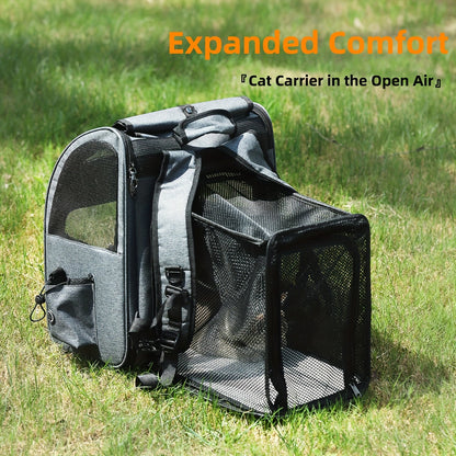 Expandable Pet Carrier Backpack | Airline Approved Foldable Cat Dog Travel Bag for Small Medium Pets, Breathable Mesh, Spacious Interior for Hiking Camping Travel, Easy Carry, Dark & Light Gray