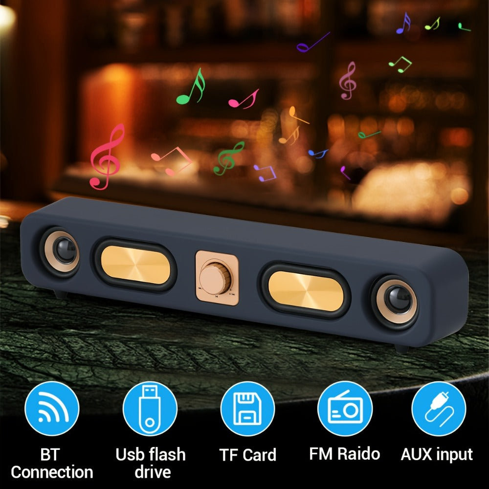 Retro Wood Grain Bluetooth Speaker Dual 2-Inch Woofers 10W Wireless Desktop Soundbar TF AUX USB Hands-Free Calling 2400mAh for PC Laptop Tablet Smartphone