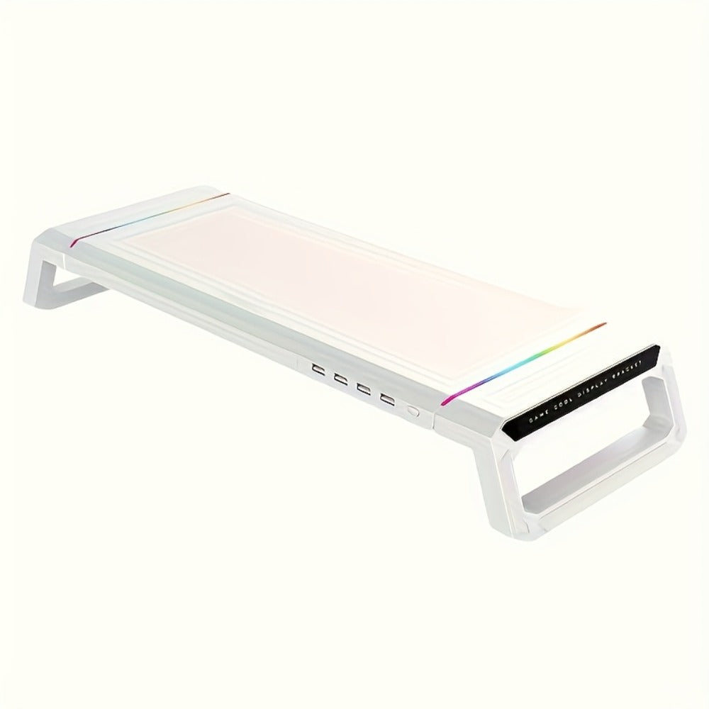 ICE COOREL Monitor Stand Foldable Height Adjustable with Storage Drawer, RGB Lighting & 4 USB Ports, Desk Organizer Riser for Desktop Laptop Tablet Smartphone, Home Office Gaming Setup