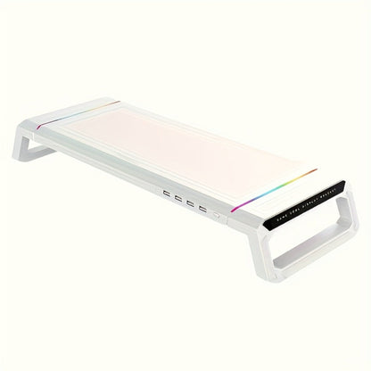 ICE COOREL Monitor Stand Foldable Height Adjustable with Storage Drawer, RGB Lighting & 4 USB Ports, Desk Organizer Riser for Desktop Laptop Tablet Smartphone, Home Office Gaming Setup