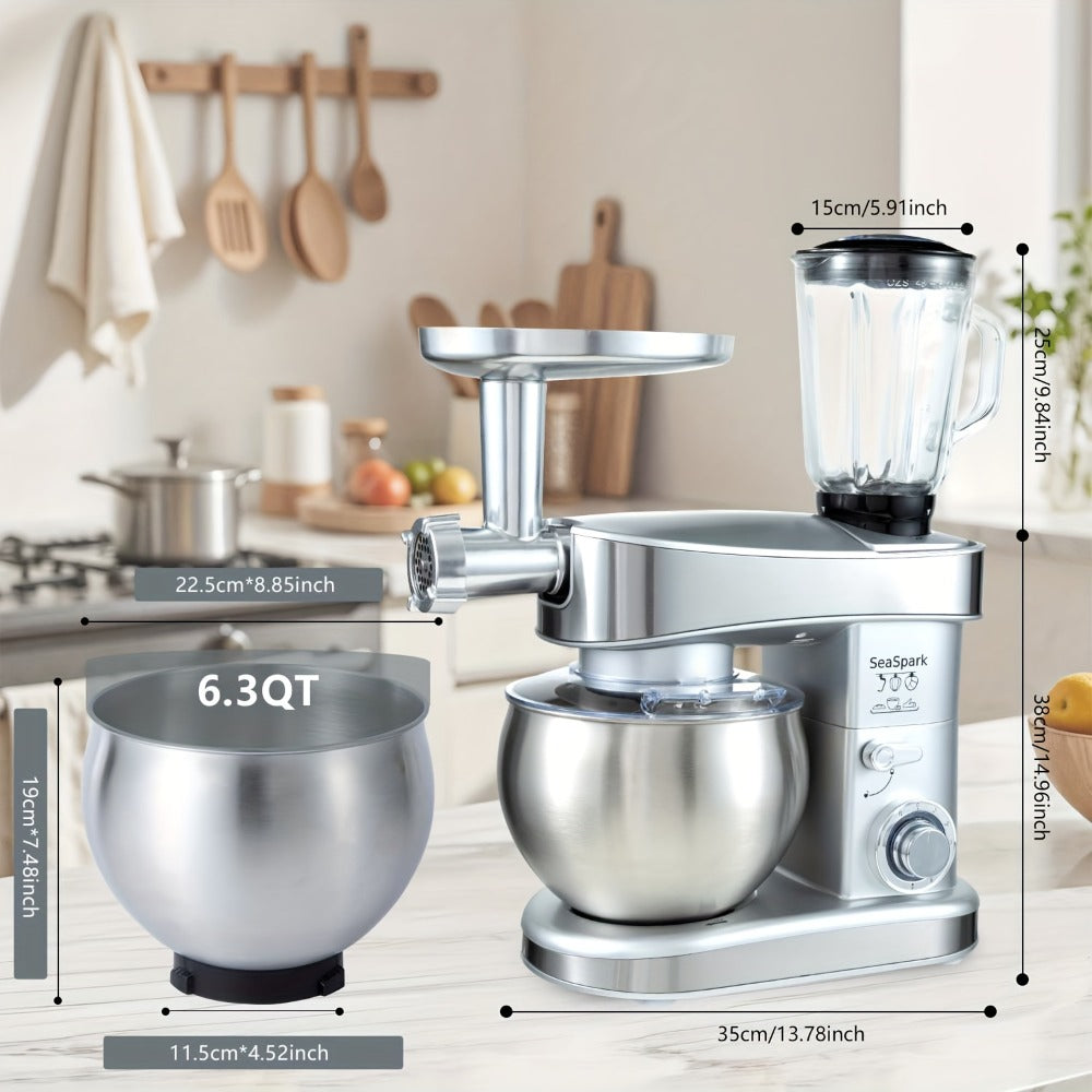Stand Mixer 6-in-1 400W with 6.3QT Stainless Steel Bowl for Home Cooking, Dining and Outdoor Meals