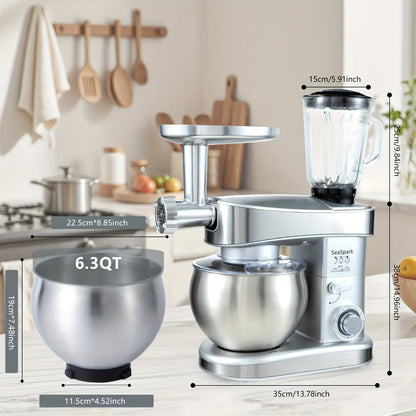 Stand Mixer 6-in-1 400W with 6.3QT Stainless Steel Bowl for Home Cooking, Dining and Outdoor Meals
