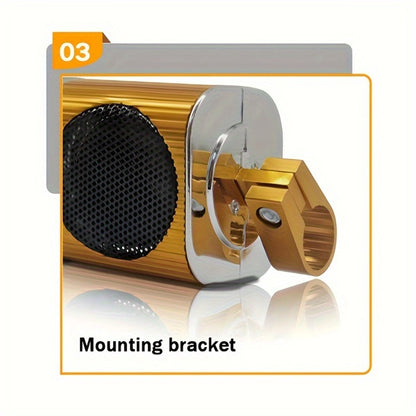 Motorcycle Bluetooth Speaker Sound Bar with Built-in Amplifier – IPX5 Waterproof, FM Radio, USB & AUX Input, 12V Metal MP3 Player for Handlebar, ATV, Scooter & Off-Road Bike