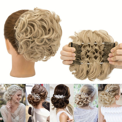 Six-Inch Curly Clip-In Hair Bun Extension with Comb and Scrunchie in Four Blended Color Options