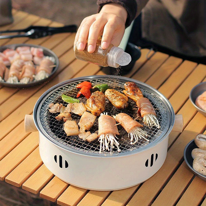 12.2-Inch Round Charcoal Grill Set with Stainless-Steel-Labeled Body, Charcoal Pan, Grids and Tongs