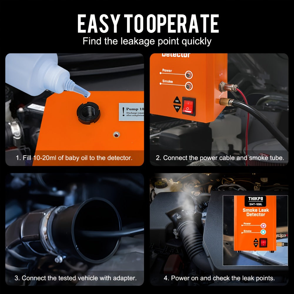 Automotive Smoke Machine Leak Tester with Built-in Air Pump, EVAP Vacuum Pipe & Fuel System Leak Detector, 12V DC Car Diagnostic Tool with Cone Adapters & Smoke Hose Kit