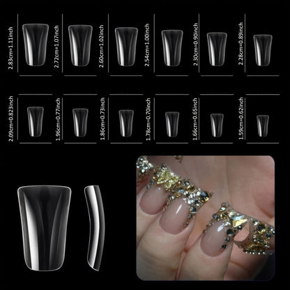 Press On Nails 10-Piece Short Duckbill Set with Black French Tips, Snake, Stars and Self-Adhesive Gel Tabs