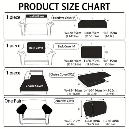 Sofa Cover, Deep Gray Stretch Seat and Chaise Slipcover with Elastic-Band Edge in Six Size Options