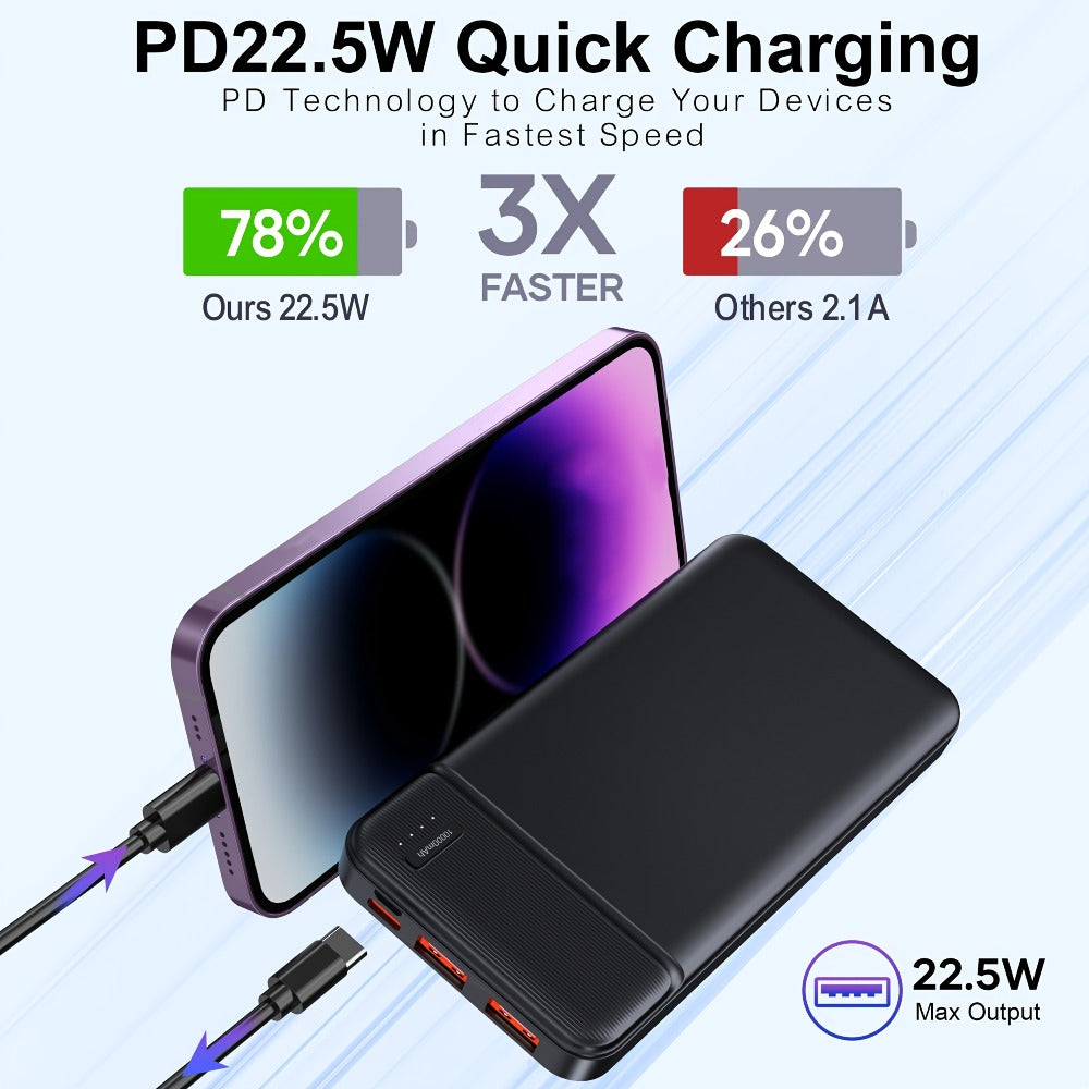 Power Bank 10000mAh 5V for Heated Clothing with PD 22.5W Charging in Black or White Battery Pack