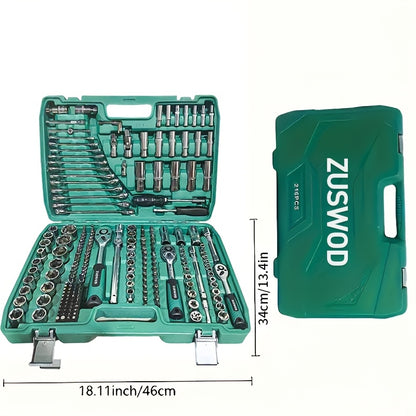 216-Piece Professional Socket Set 1/4" 3/8" 1/2" Drive - S2 & CR-V Steel Ratchet Wrench Kit with Deep & Standard Sockets for Auto Repair Automotive Mechanic